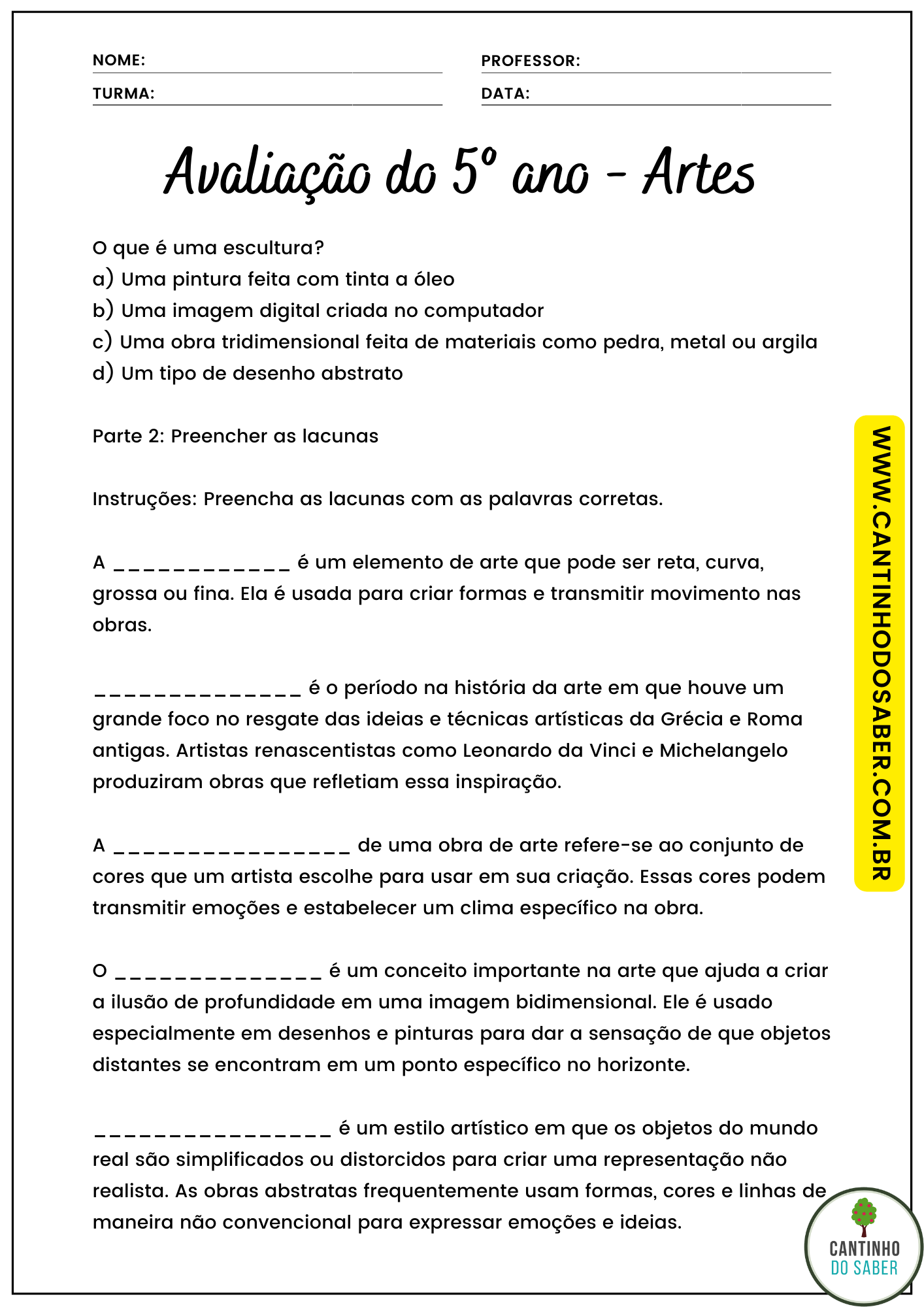 AVALIAÇÃO DE MATEMÁTICA 5º ANO - 4º BIMESTRE - Atividades para a Educação  Infantil - Cantinho do Saber