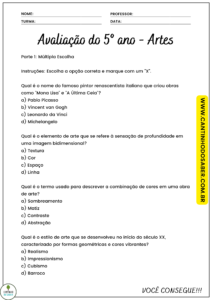 AVALIAÇÃO 5 ANO DE ARTES - 4 BIMESTRE - Atividades para a Educação ...