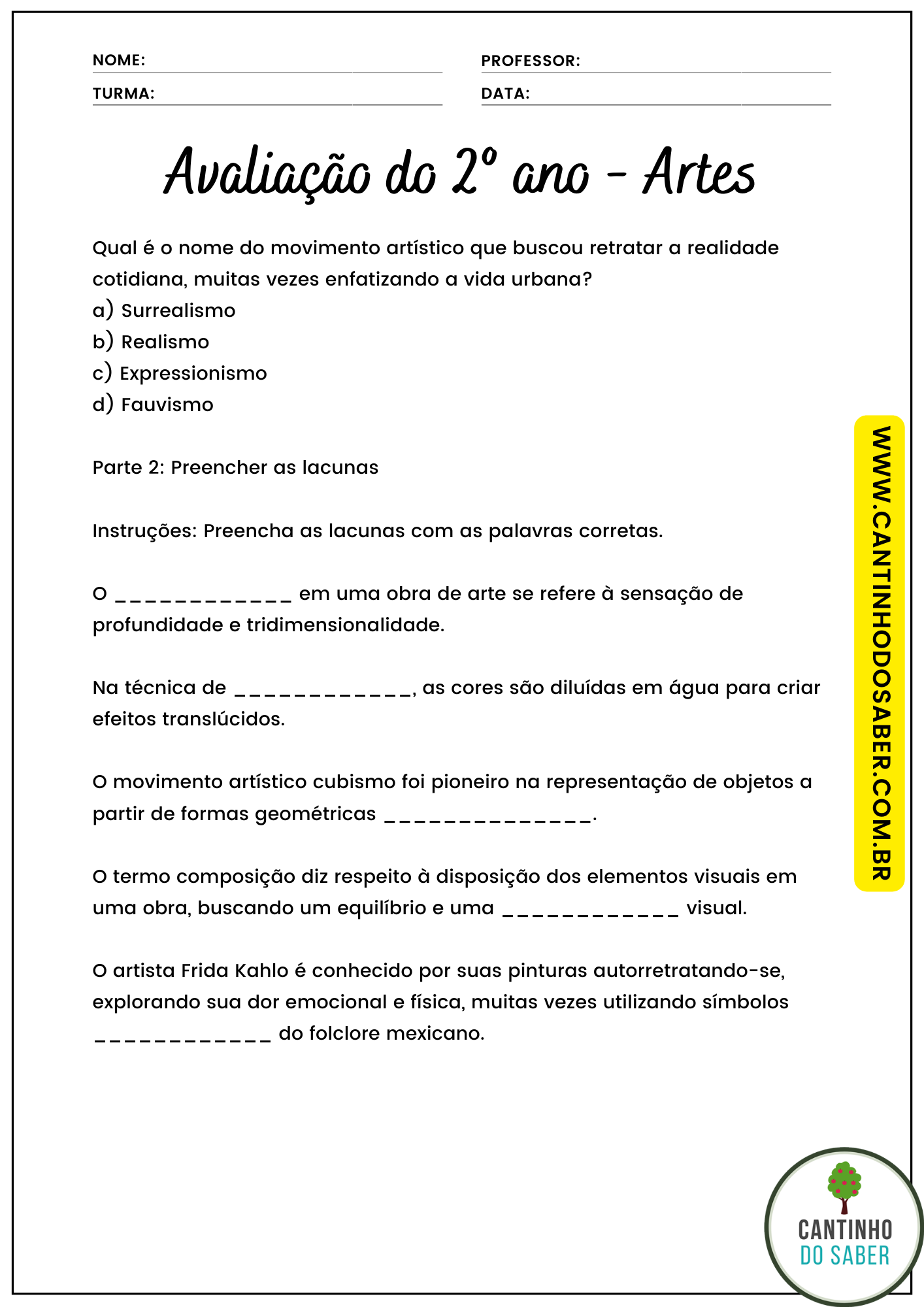 Avalia O Ano De Artes Bimestre Atividades Para A Educa O Infantil Cantinho Do Saber