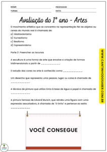 AVALIAÇÃO DE ARTES 1º ANO - 1º BIMESTRE - ENSINO FUNDAMENTAL