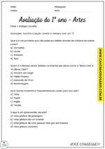 AVALIAÇÃO DE ARTES 1º ANO - 1º BIMESTRE - ENSINO FUNDAMENTAL