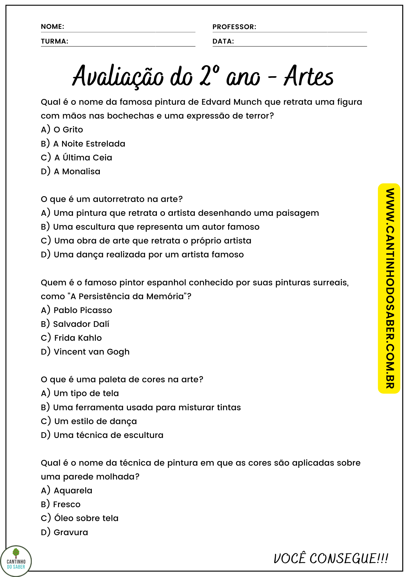 Avaliação De Artes 1 Ano 2 Bimestre - FDPLEARN