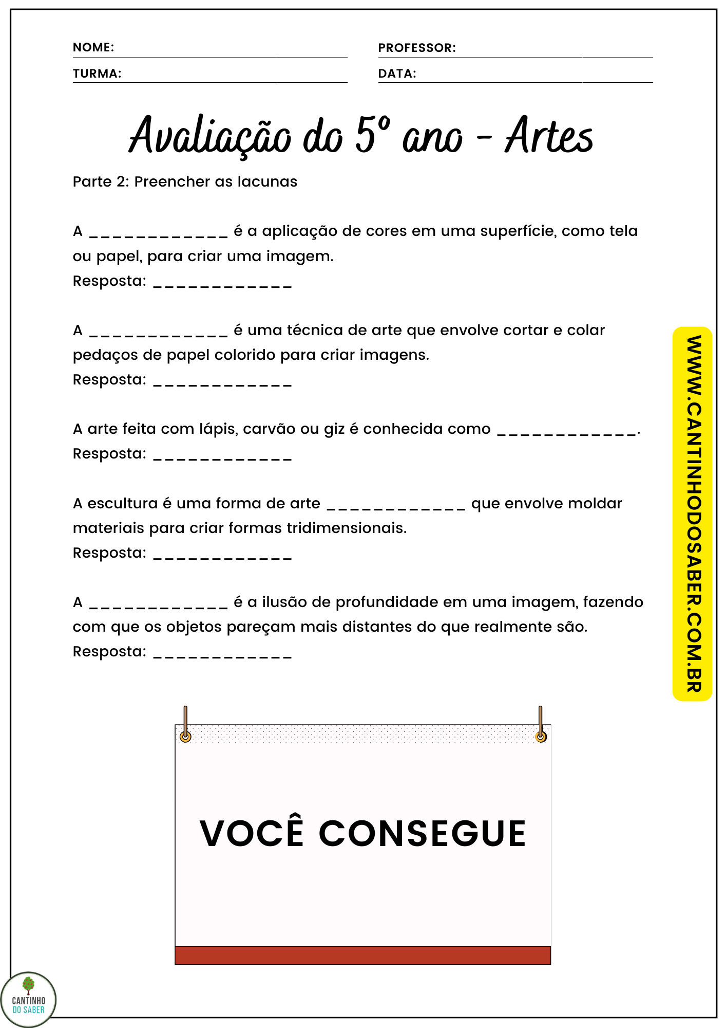 AVALIAÇÃO 5 ANO DE ARTES - 1 BIMESTRE - Atividades para a Educação ...