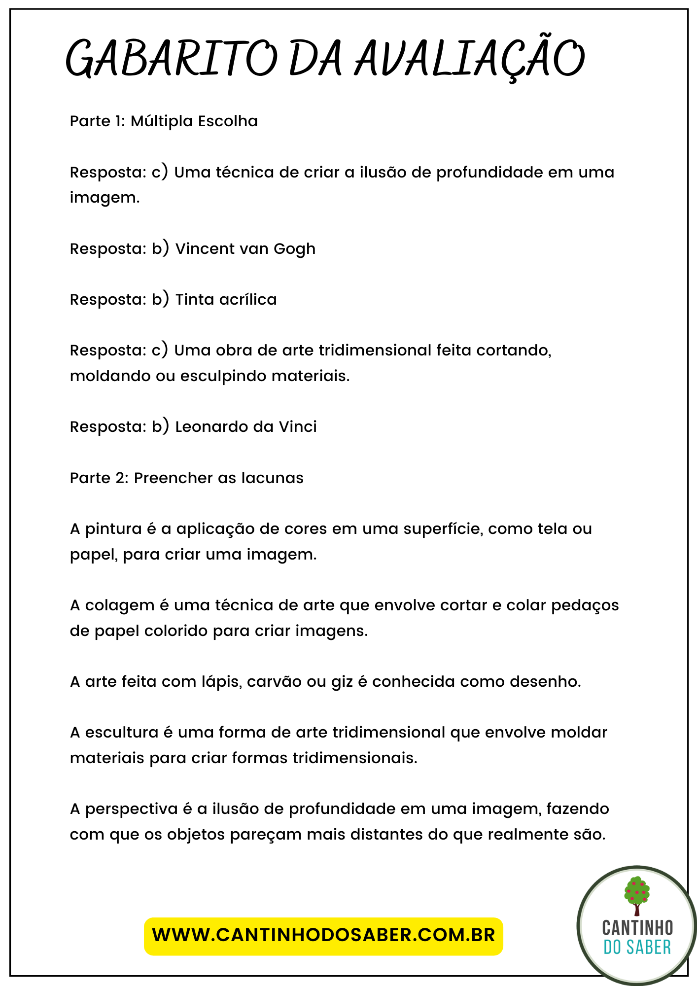 AVALIAÇÃO 5 ANO DE ARTES - 1 BIMESTRE - Atividades para a Educação ...