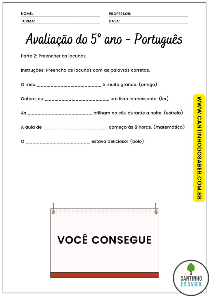 AVALIAÇÃO 5 ANO DE PORTUGUÊS - 1 BIMESTRE