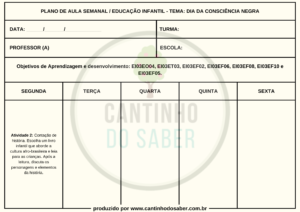 planejamento semanal sobre o tema dia da consciência negra - educação infantil