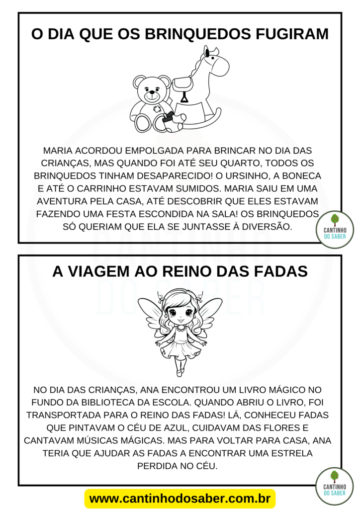 FICHAS COM PEQUENAS LEITURAS PARA EDUCAÇÃO INFANTIL - TEMA DIA DAS CRIANÇAS