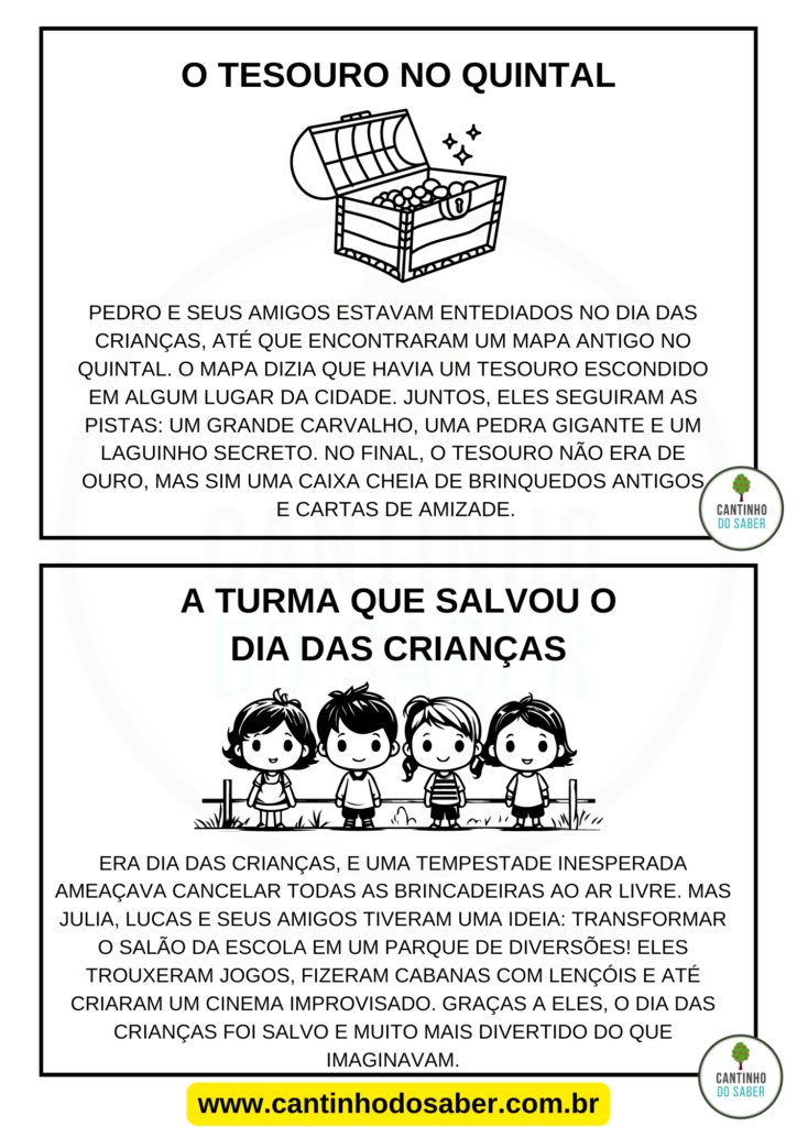 FICHAS COM PEQUENAS LEITURAS PARA EDUCAÇÃO INFANTIL - TEMA DIA DAS CRIANÇAS