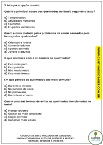 atividade de interpretação de texto - 3 ano - queimadas