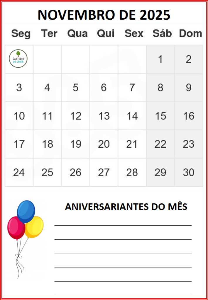 CALENDÁRIO 2025 - 1 mês por folha