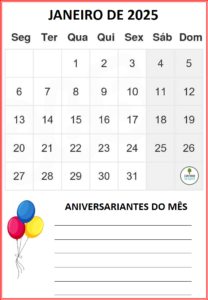 CALENDÁRIO 2025 - 1 mês por folha