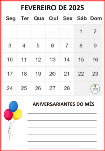 CALENDÁRIO 2025 - 1 mês por folha