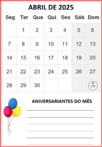 CALENDÁRIO 2025 - 1 mês por folha