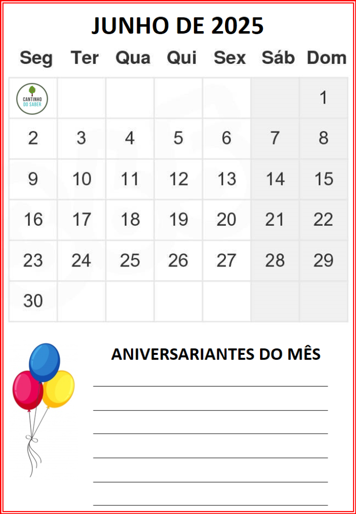 CALENDÁRIO 2025 - 1 mês por folha