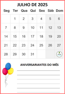 CALENDÁRIO 2025 - 1 mês por folha