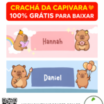 Crachá de identificação infantil da capivara prontinho para imprimir